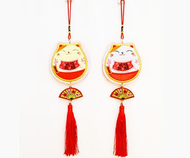 3DEmbroidery Cat of Wealth hanging ornament—Wishing you every wish come true